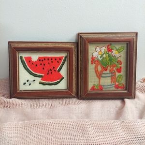 Crewel Embroidery X2 Pictures With Wood Frames! Signed